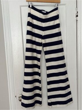 Max Mara Striped Wide-Leg Pants in Navy and White
